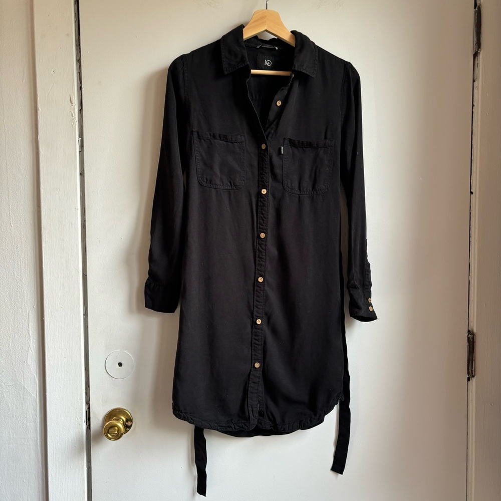 Tentree black button up shirt dress with belt